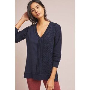 Saturday Sunday Anthropologie Arcana Buttoned Pullover Navy Sz Small